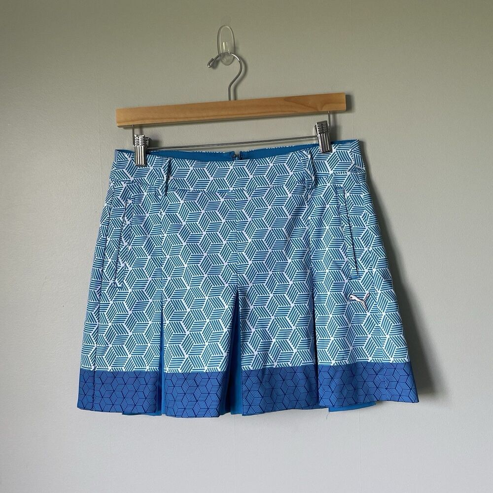 Puma Golf Tennis Athletic Skort Skirt Blue Geometric Undershorts Women's Size 4